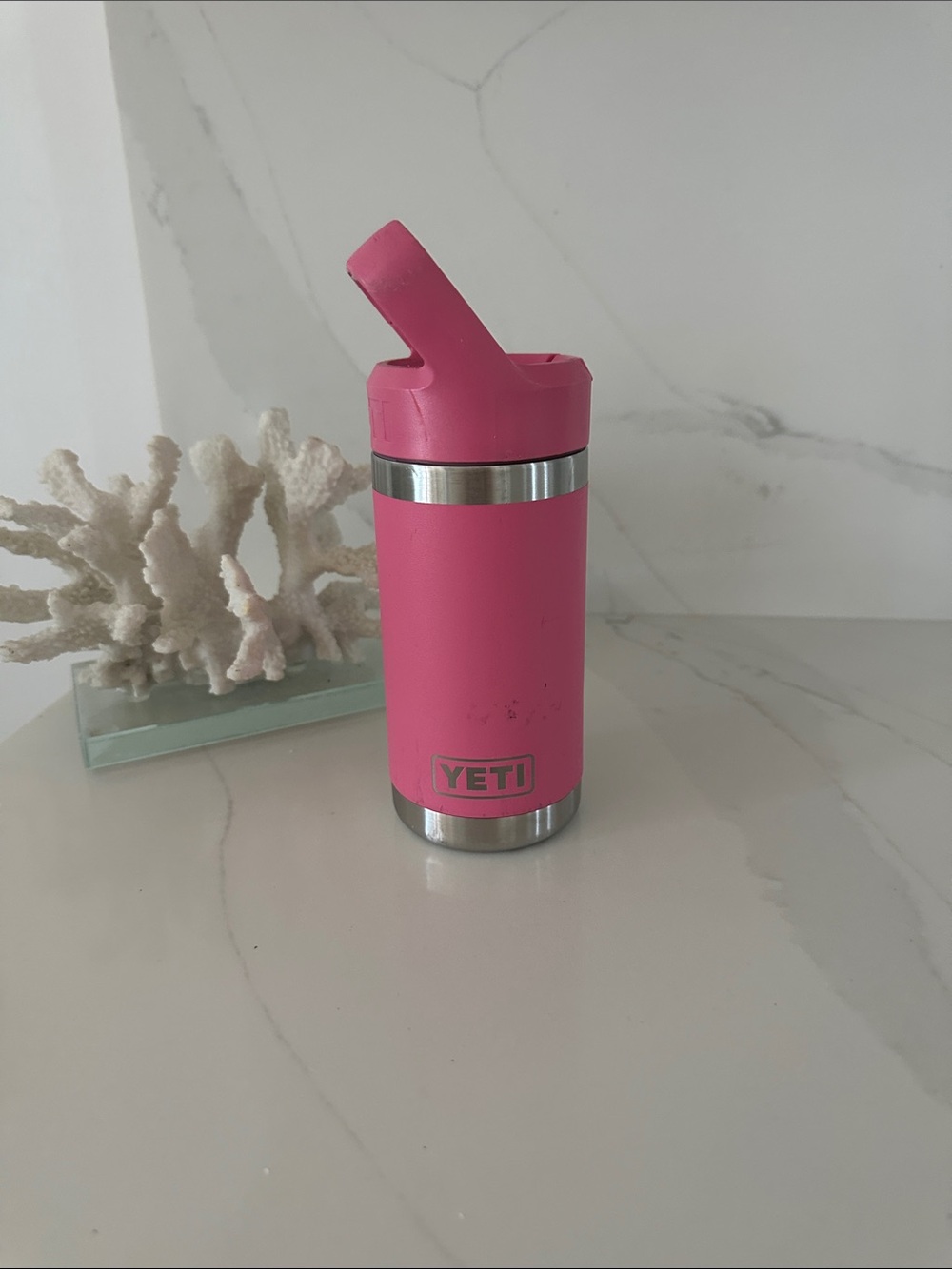 Yeti Pink Rambler Jr. Tumbler.